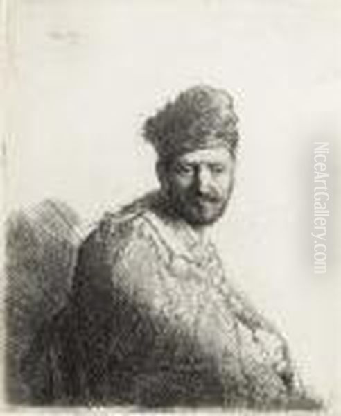 Bearded Man, In A Furred Oriental Cap And Robe Oil Painting by Rembrandt Van Rijn