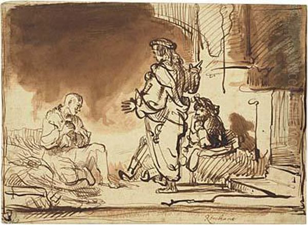 Joseph Interpreting The Dreams Of His Fellowprisoners Oil Painting by Rembrandt Van Rijn