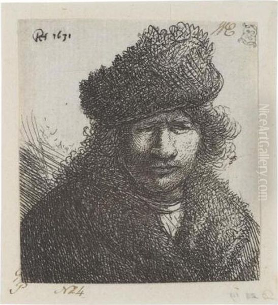 Self Portrait In A Slant Fur Cap: Bust (b., 14; H.62; Bb.rej.2) Oil Painting by Rembrandt Van Rijn