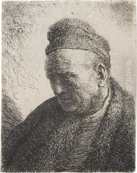 Beardless Man In Fur Cloak And Cap: Bust (b., Holl.307; H.84; Bb.rej.55) Oil Painting by Rembrandt Van Rijn