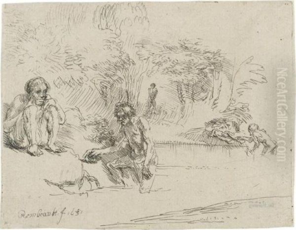 The Bathers (b., Holl.195; H.250; Bb.51-b) Oil Painting by Rembrandt Van Rijn