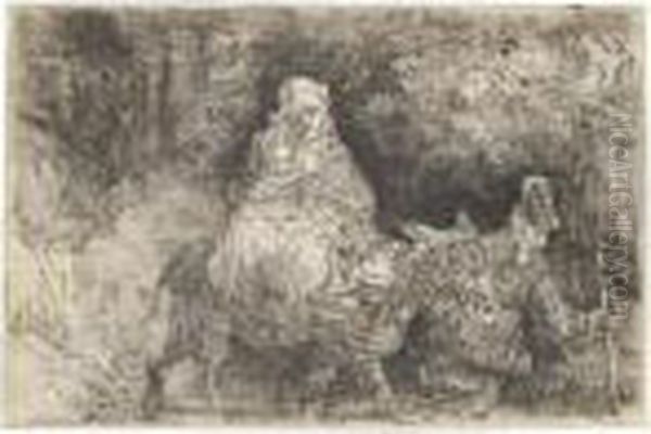 The Flight Into Egypt: Crossing A Brook (b., Holl.55; H.276; 54-d) Oil Painting by Rembrandt Van Rijn