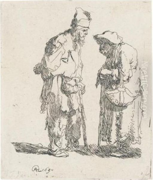 Beggar Man And Beggar Woman Conversing (b., Holl.164; H.7; Bb.30-a) Oil Painting by Rembrandt Van Rijn