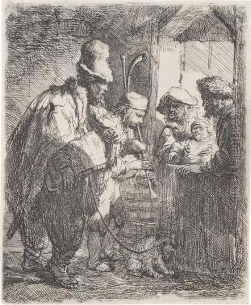 The Strolling Musicians (b., Holl.119; H.142; Bb.38-8) Oil Painting by Rembrandt Van Rijn