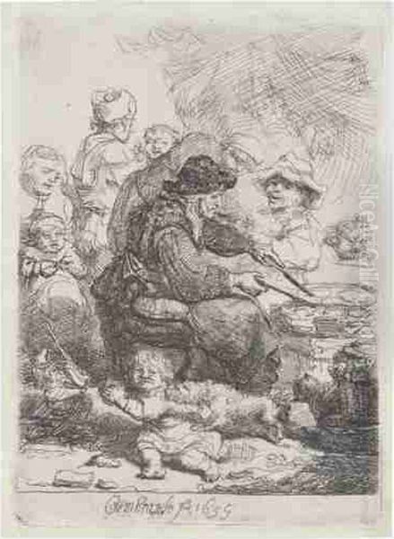 The Pancake Woman (b., Holl.124; H.141; Bb.35-i) Oil Painting by Rembrandt Van Rijn