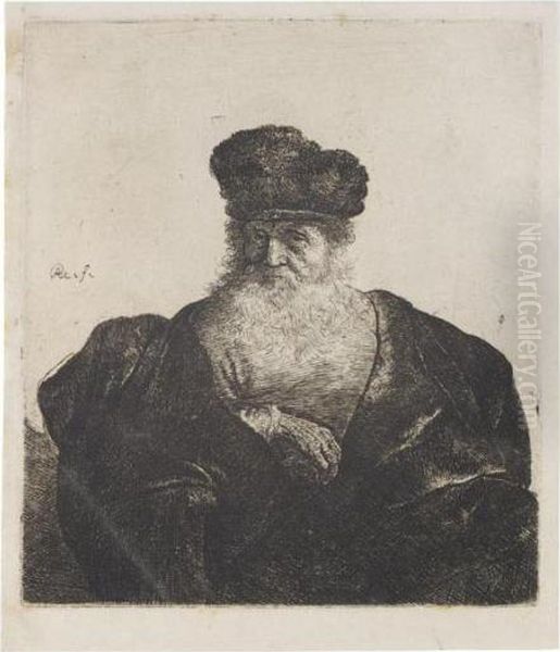 Old Man With Beard, Fur Cap, And Velvet Cloak (b., Holl.262; H.92; Bb.32-2) Oil Painting by Rembrandt Van Rijn