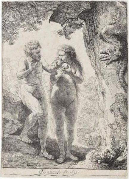 Adam And Eve (b., Holl.28; H.159; Bb.38-d) Oil Painting by Rembrandt Van Rijn