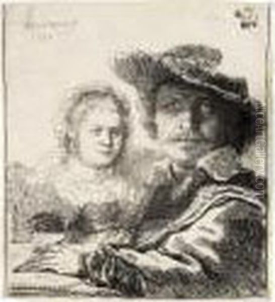 Self Portrait With Saskia (b., Holl.19; H.144; Bb.36-a) Oil Painting by Rembrandt Van Rijn