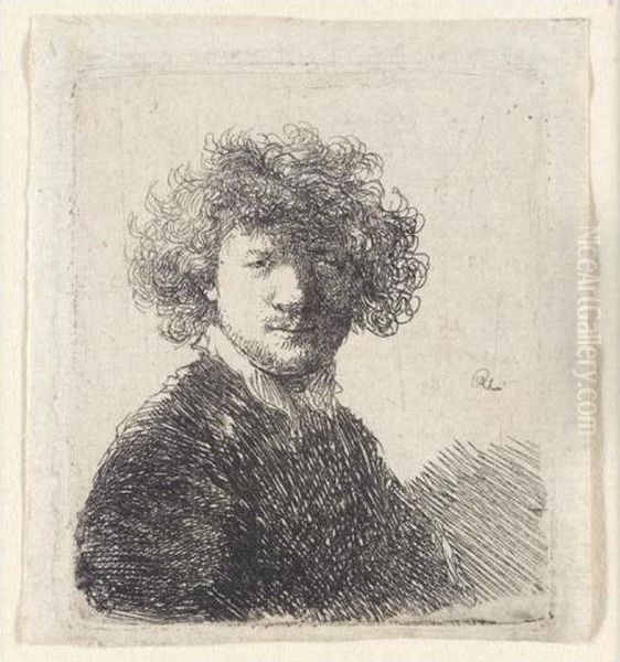 Self Portrait With Curly Hair And White Collar: Bust (b., Holl.1; H.33; Bb.30-11) Oil Painting by Rembrandt Van Rijn