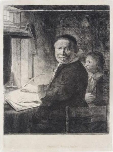 Lieven Willemsz. Van Coppenol, 
Writing-master: The Smaller Plate (b., Holl.282; H.269; Bb.58-l) Oil Painting by Rembrandt Van Rijn