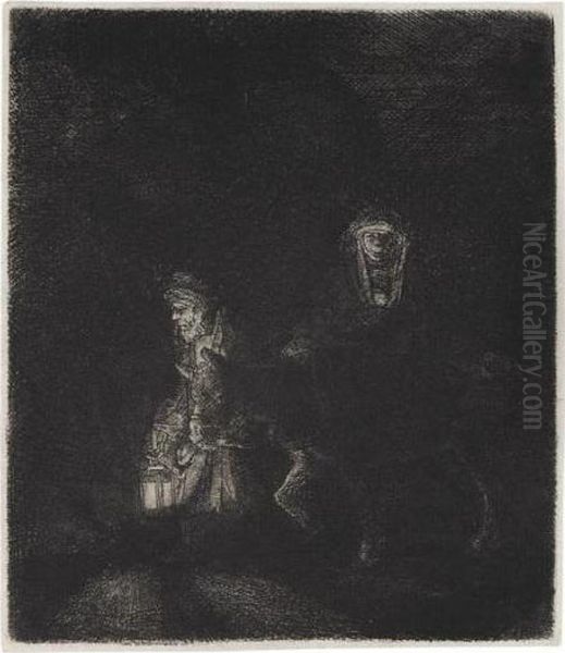 The Flight Into Egypt: A Night Piece (b., Holl.53; H.253; Bb.51-e) Oil Painting by Rembrandt Van Rijn