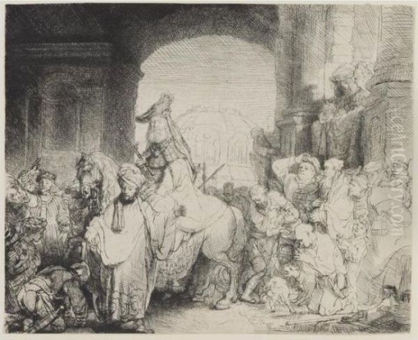 The Triumph Of Mordecai (b., Holl.40; H.172; Bb.41-l) Oil Painting by Rembrandt Van Rijn