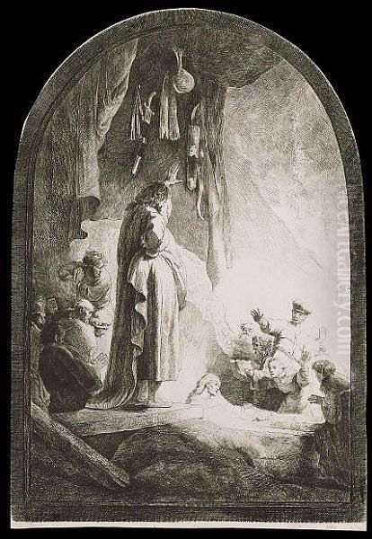 The Raising Of Lazarus: The Larger Plate (bartsch 73) Oil Painting by Rembrandt Van Rijn