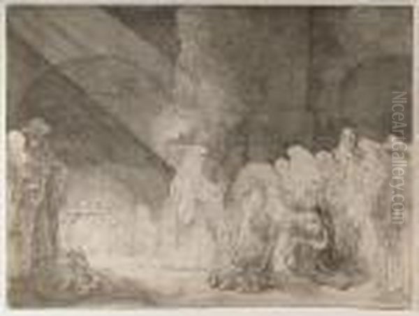 The Presentation In The Temple: Oblong Print Oil Painting by Rembrandt Van Rijn