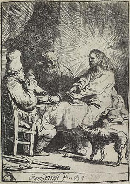 Christ At Emmaus: The Smaller Plate Oil Painting by Rembrandt Van Rijn