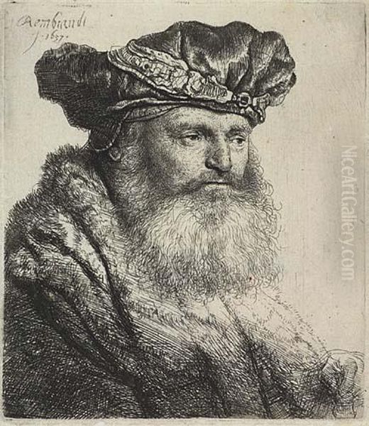 Bearded Man In A Velvet Cap With A Jewel Clasp Oil Painting by Rembrandt Van Rijn