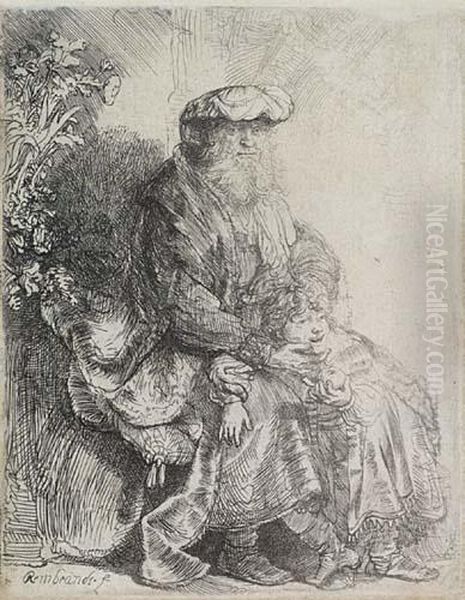 Abraham Caressing Isaac Oil Painting by Rembrandt Van Rijn