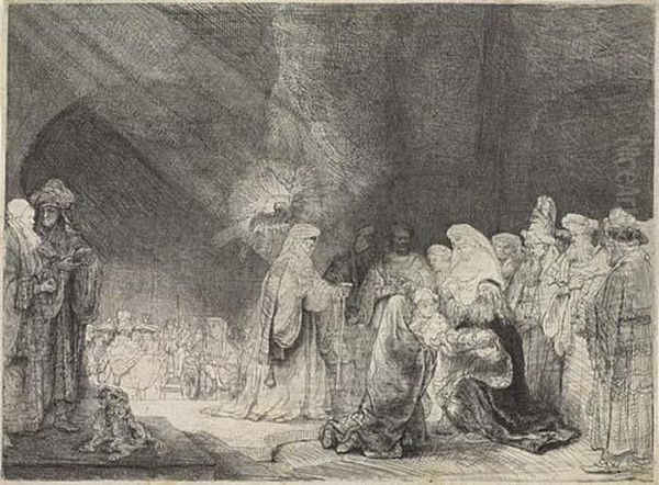 The Presentation In The Temple: Oblong Print Oil Painting by Rembrandt Van Rijn