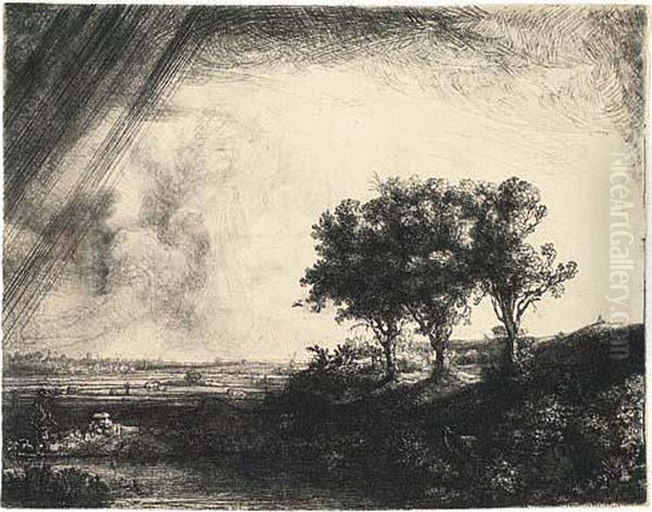 The Three Trees Oil Painting by Rembrandt Van Rijn