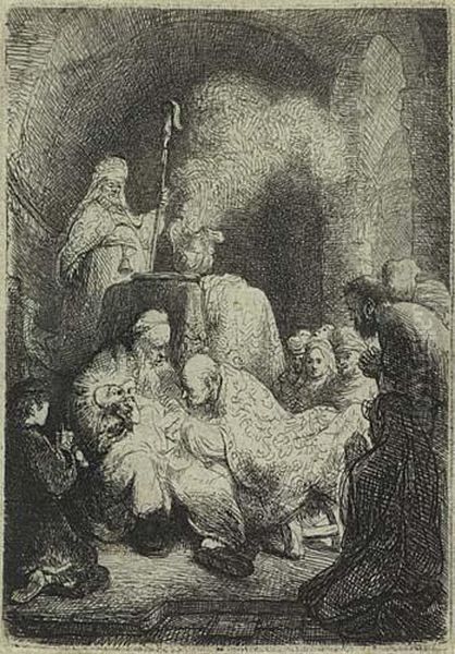 The Circumcision: Small Plate Oil Painting by Rembrandt Van Rijn