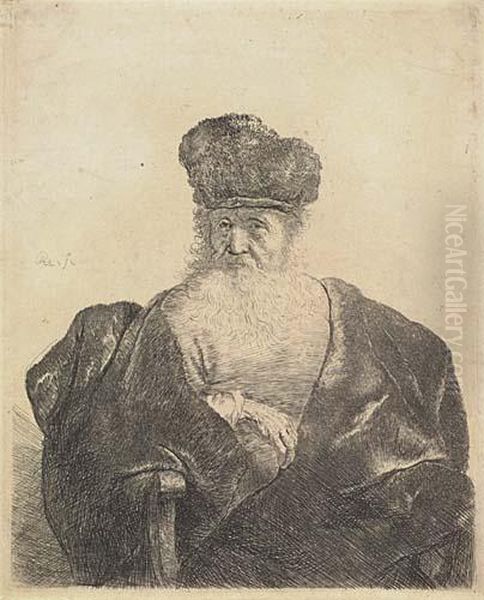 Old Man With Beard, Fur Cap And Velvet Cloak Oil Painting by Rembrandt Van Rijn