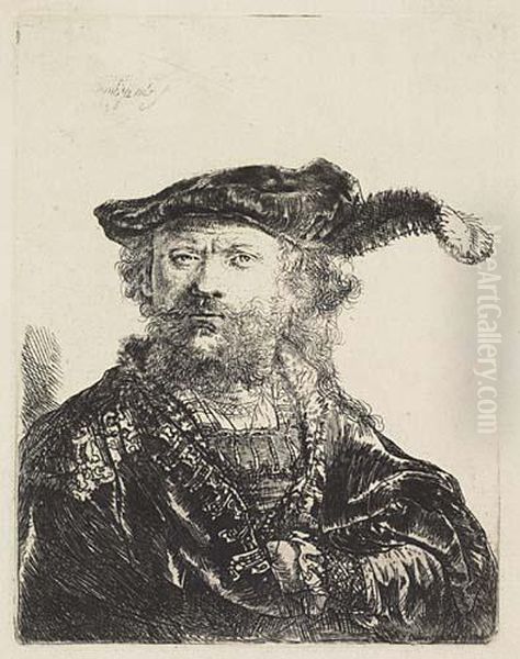 Self-portrait In A Velvet Cap With Plume Oil Painting by Rembrandt Van Rijn