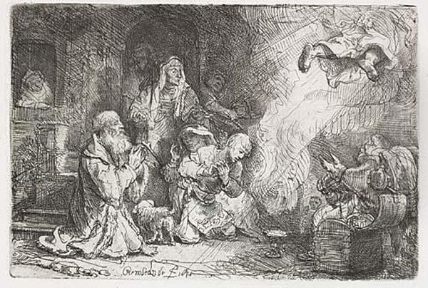 The Angel Departing From The Family Of Tobias Oil Painting by Rembrandt Van Rijn