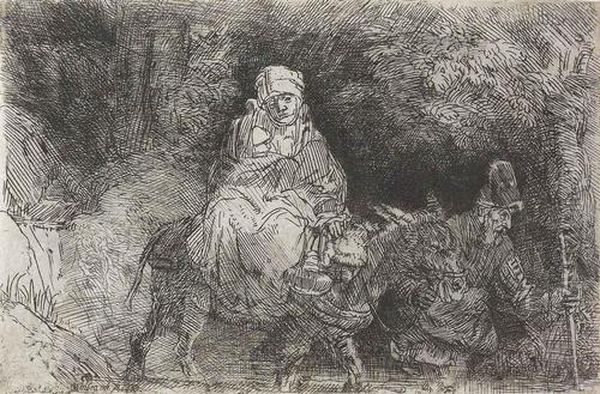 Die Flucht Nach Agypten. Ubergang Uber Einen Bach. Oil Painting by Rembrandt Van Rijn