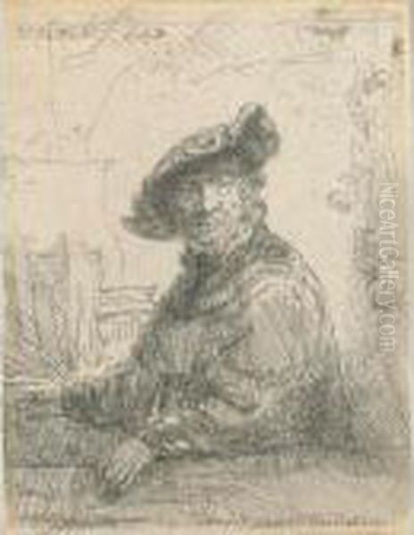 Man In An Arbour (b., Holl. 257; H. 194; Bb. 42-a) Oil Painting by Rembrandt Van Rijn