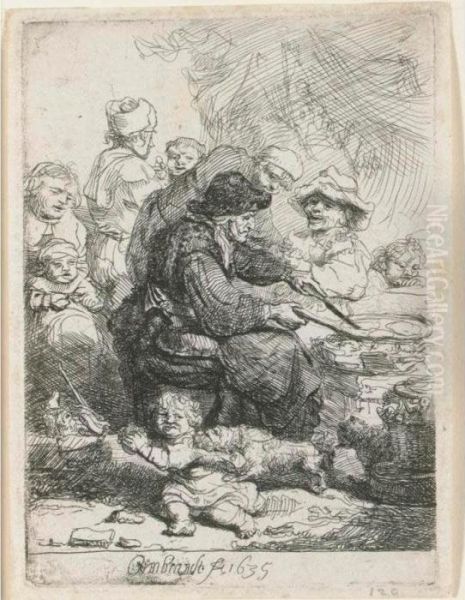 The Pancake Woman (b., Holl. 124; H. 141; Bb. 35-j) Oil Painting by Rembrandt Van Rijn