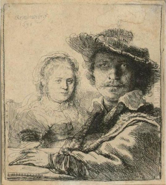 Self Portrait With Saskia (b., Holl. 19; H. 144; Bb. 36-a) Oil Painting by Rembrandt Van Rijn