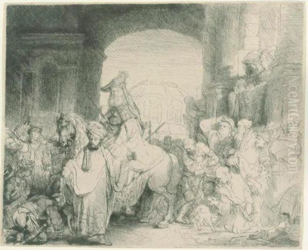 The Triumph Of Mordecai (b., Holl. 40; H. 172; Bb. 41-1) Oil Painting by Rembrandt Van Rijn