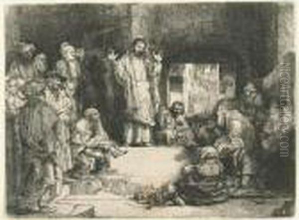 Christ Preaching ('la Petite Tombe') (b. Holl. 67, H. 256; B.b. 52-2) Oil Painting by Rembrandt Van Rijn