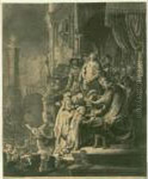 Christ Before Pilate: Large Plate (b., Holl. 77; H. 143; Bb. 35-k) Oil Painting by Rembrandt Van Rijn