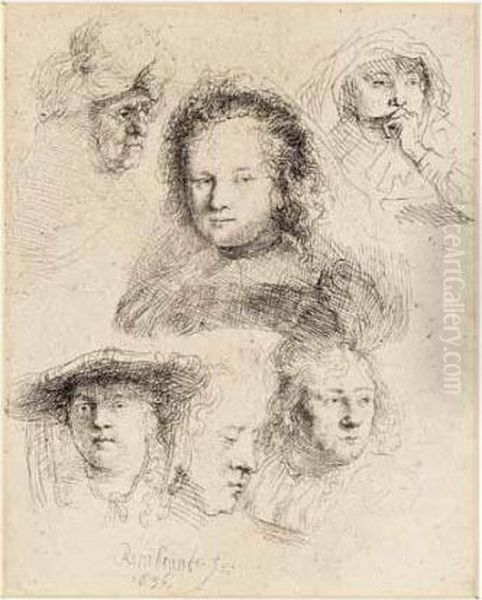 Studies Of The Head Of Saskia (b., Holl.365; H.145; Bb.36-b) Oil Painting by Rembrandt Van Rijn