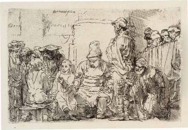 Christ Seated Disputing With The Doctors (b., Holl.64; H.277; Bb.54-e) Oil Painting by Rembrandt Van Rijn