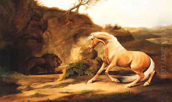 A horse frightened by a lion Oil Painting by George Stubbs