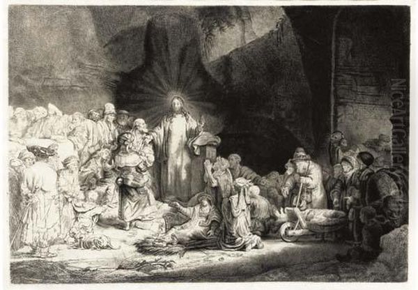 Christ Healing The Sick, 'the Hundred Guilder Print' (b., Holl. 68; H. 124) Oil Painting by Rembrandt Van Rijn