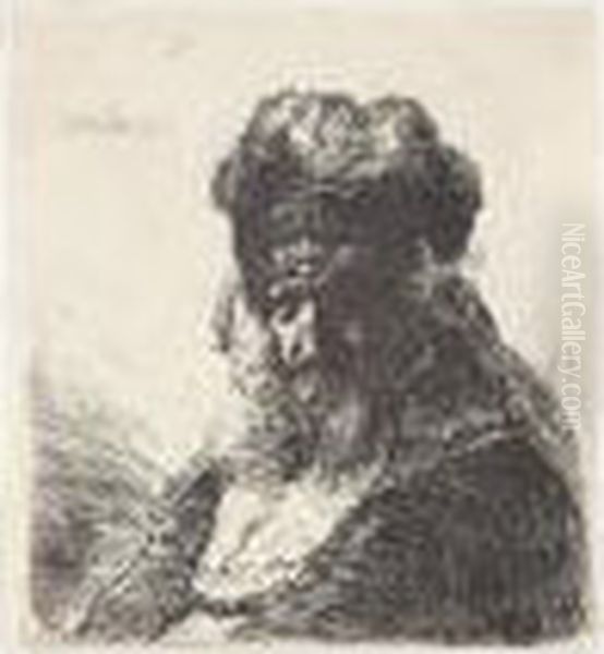 Old Bearded Man In A High Fur Cap, With Eyes Closed (b., Holl.290; H.130; Bb.35-3) Oil Painting by Rembrandt Van Rijn