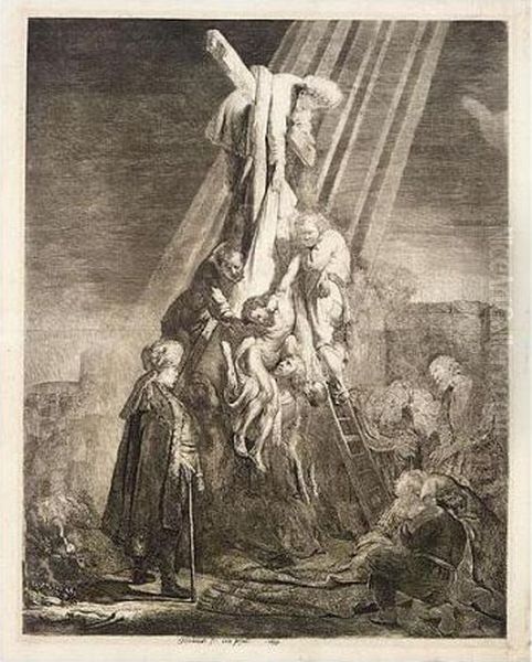 The Descent From The Cross: The Second Plate (b., Holl.81ii; H.103; Bb.33-c) Oil Painting by Rembrandt Van Rijn