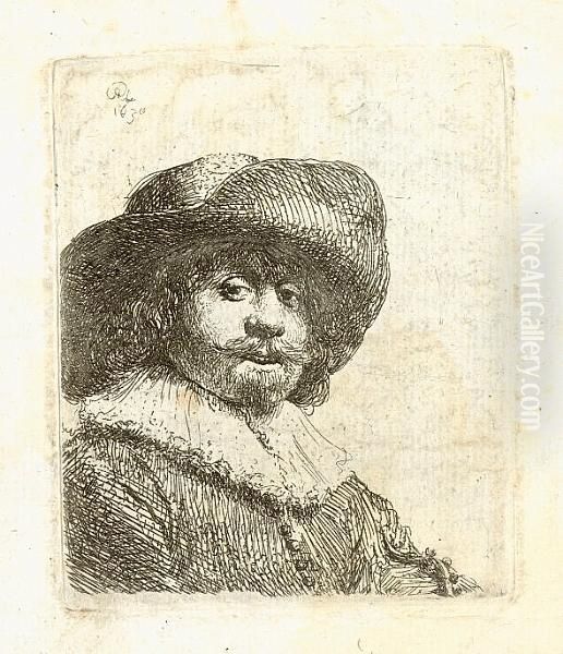 Man In A Broad-brimmed Hat (bartsch 311) Oil Painting by Rembrandt Van Rijn