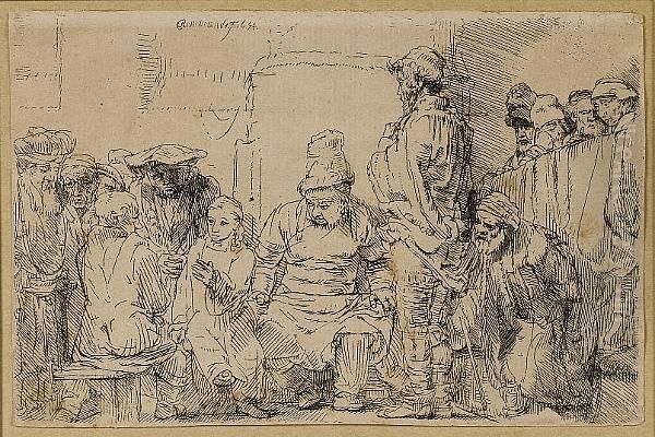 Christ Seated Disputing With The Doctors (bartsch 64) Oil Painting by Rembrandt Van Rijn