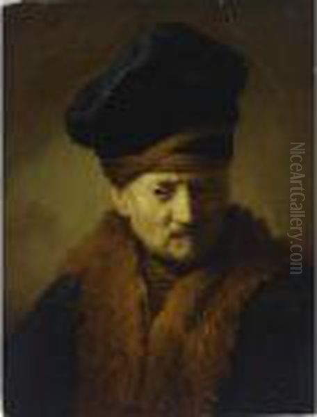 A Portrait Of An Old Man, Bust Length, Wearing A Fur-lined Coat And A Black Kolpak Oil Painting by Rembrandt Van Rijn