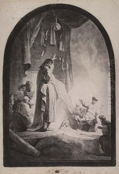 The Raising Of Lazarus: The Larger Plate Oil Painting by Rembrandt Van Rijn