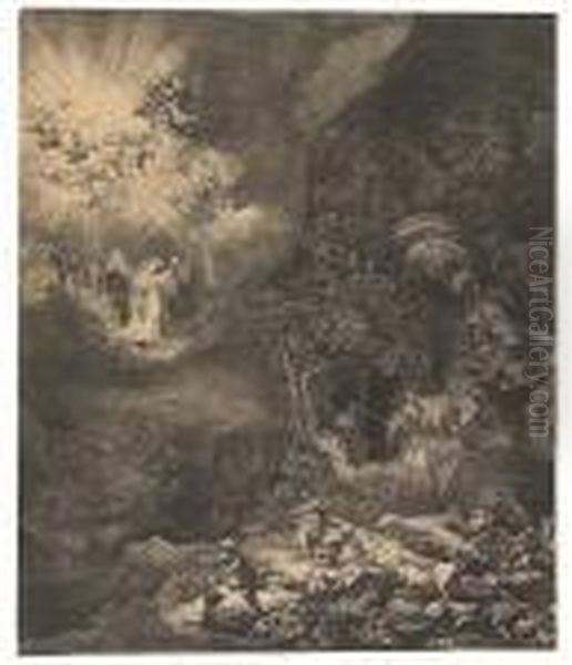 The Angel Appearing To The Shepherds Oil Painting by Rembrandt Van Rijn