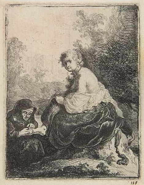 A Woman Cutting Her Mistresses Nails Oil Painting by Rembrandt Van Rijn