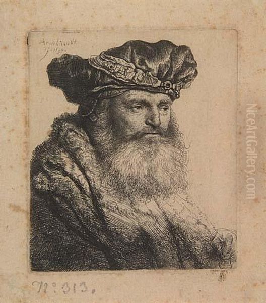 Bearded Man In A Velvet Cap With A Jewel Clasp Oil Painting by Rembrandt Van Rijn