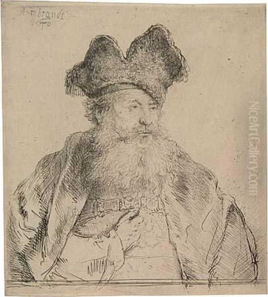 Old Man With A Divided Fur Cap Oil Painting by Rembrandt Van Rijn