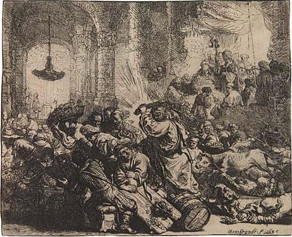 Christ Driving The Money Changers From The Temple Oil Painting by Rembrandt Van Rijn