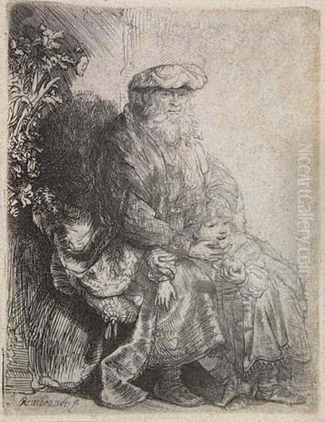 Abraham Caressing Isaac Oil Painting by Rembrandt Van Rijn